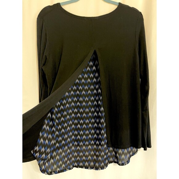 Carol Rose Shirt Long Sleeve Split Back High Low Black Blue Women’s Size L - Picture 5 of 8